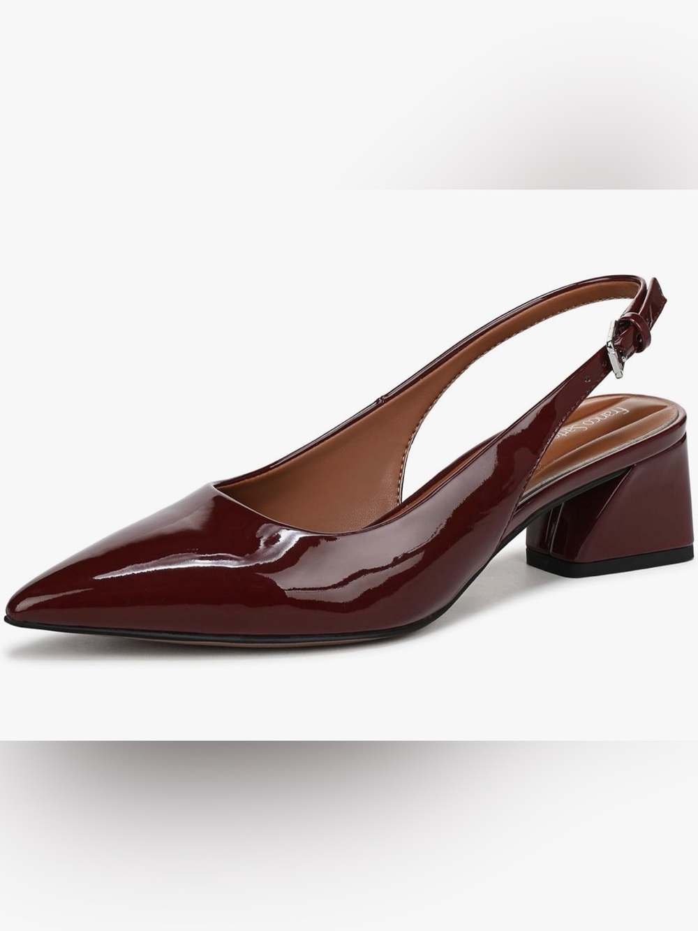Franco Sarto Women's Pointed Slingback Block Heel Pumps in Burgundy